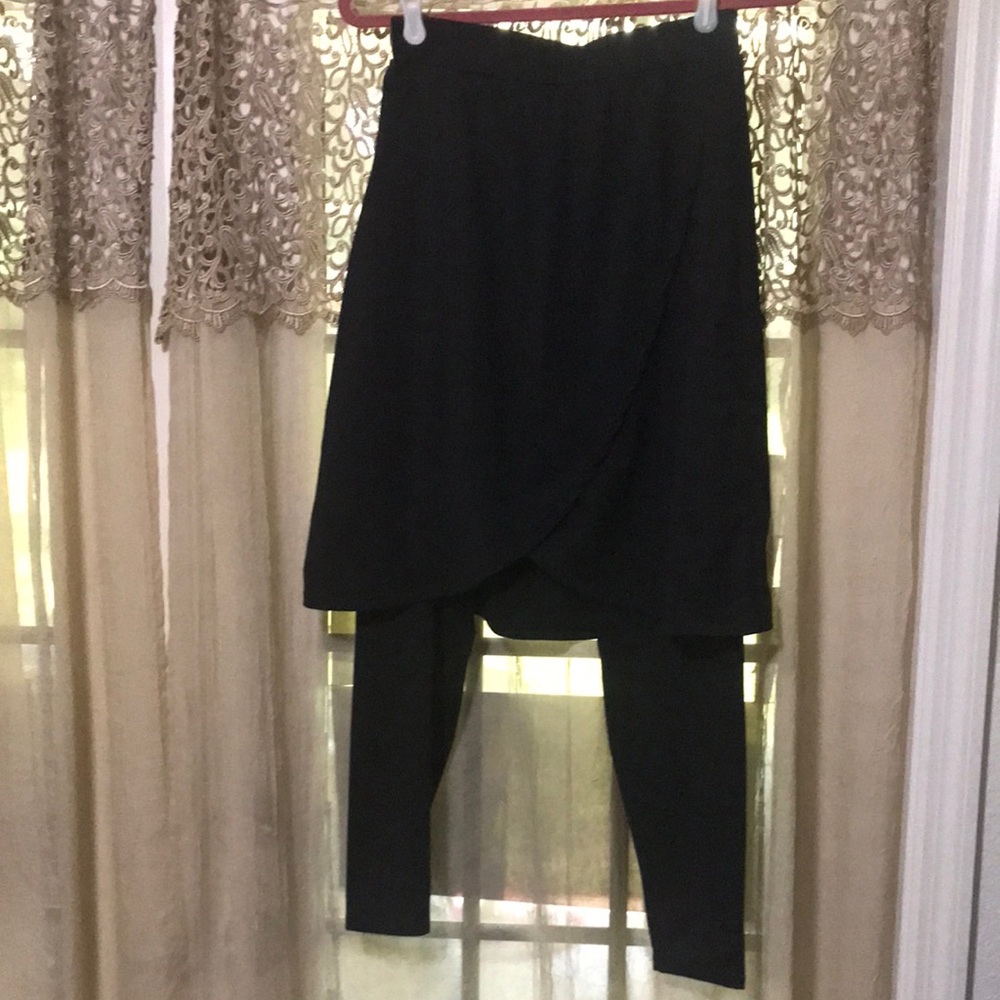 Black Draped Wrap Skirt with Attached Leggings